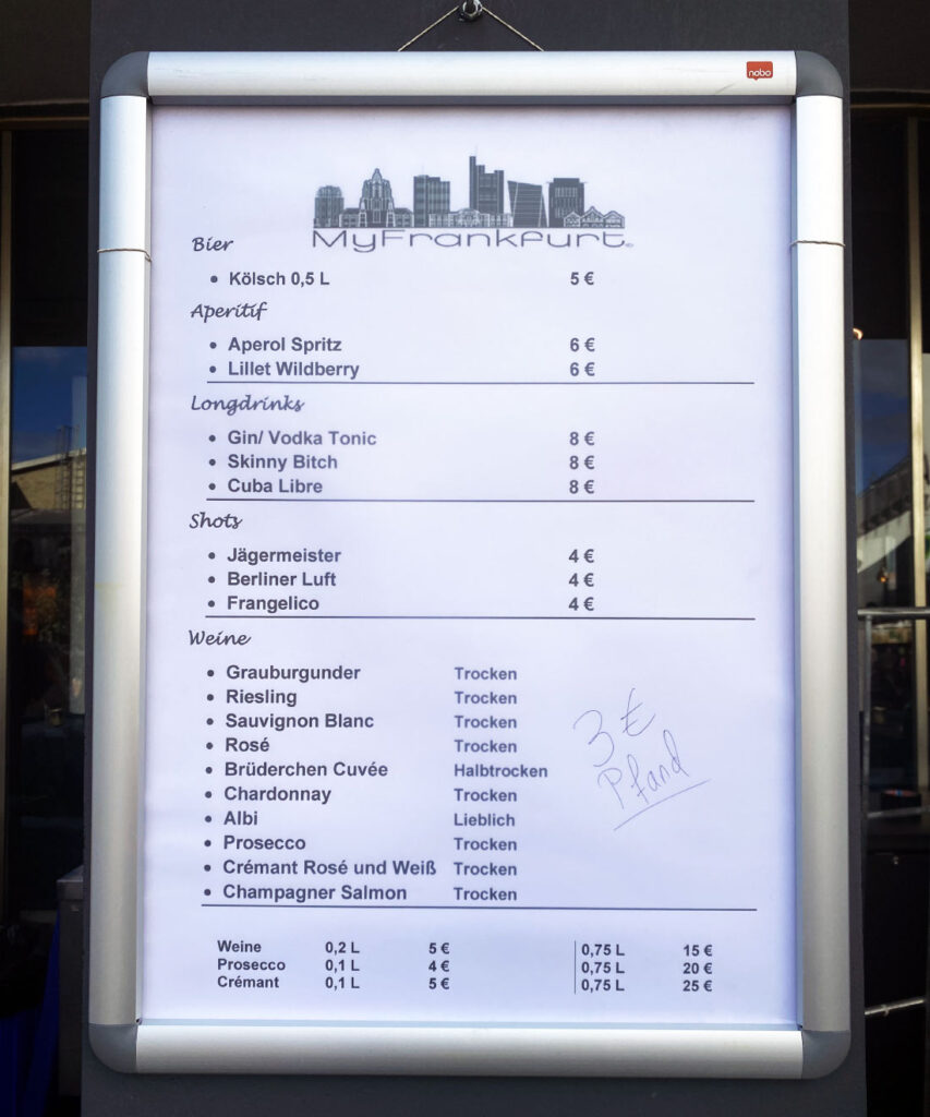 Pris på vin i Frankfurt